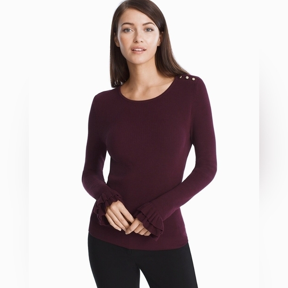 𝅺WHITE House Black Market Ruffle-Sleeve Sweater Purple Size Small - Picture 1 of 9
